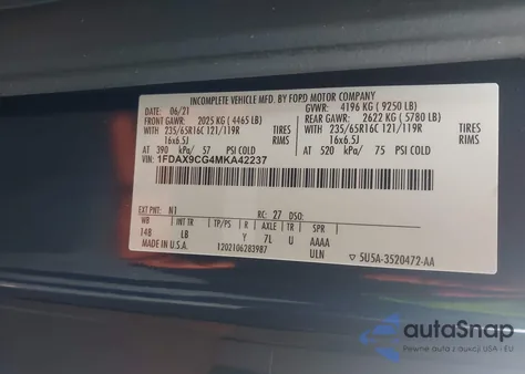 2021 Ford Transit-350 Passenger Van Xlt z USA, uszkodzony, nr VIN 1FDAX9CG4MKA42237